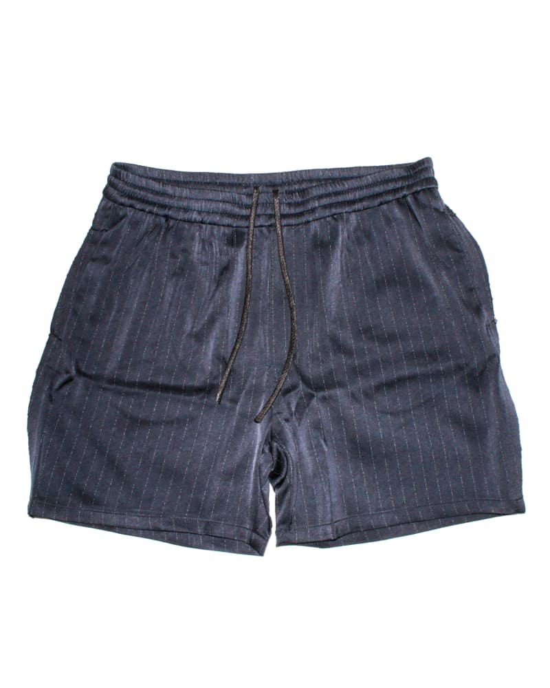 Front of a size 5 Island Shorts In Navy Pinstripe Crepe in Navy by Baja East. | dia_product_style_image_id:304601